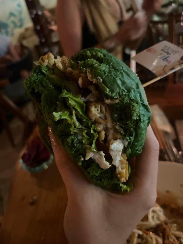 Health food dining experience documented in Ubud, Indonesia