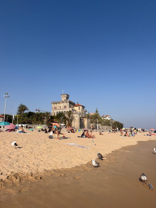 Crowded summer afternoon on the beaches of Cascais, Portugal