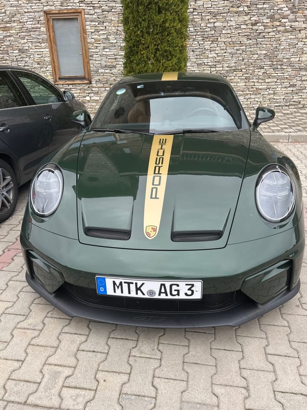 Green Porsche GT3 spotted parked in Bansko residential area