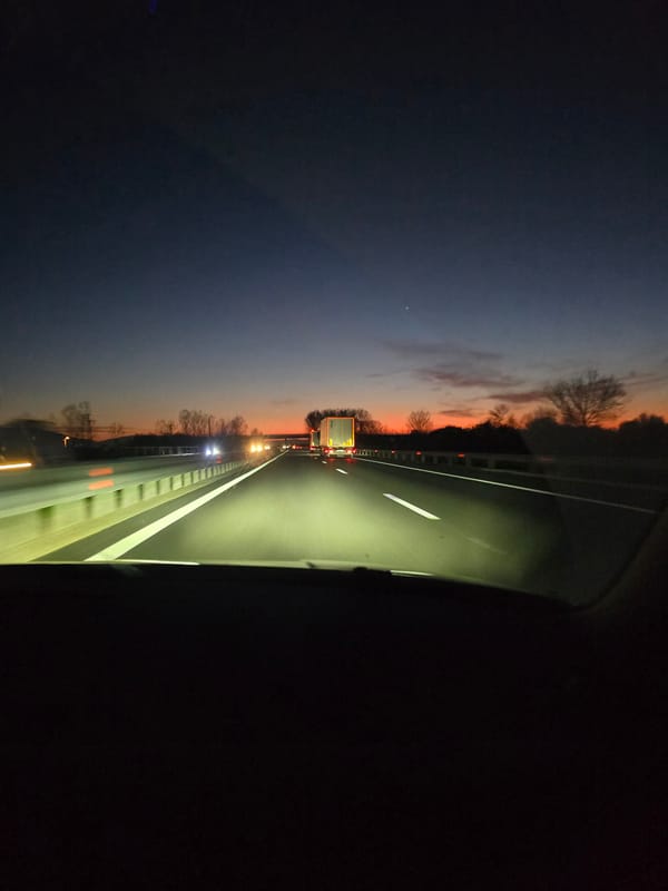 Evening highway travel documented near Gorni Bogrov, Bulgaria