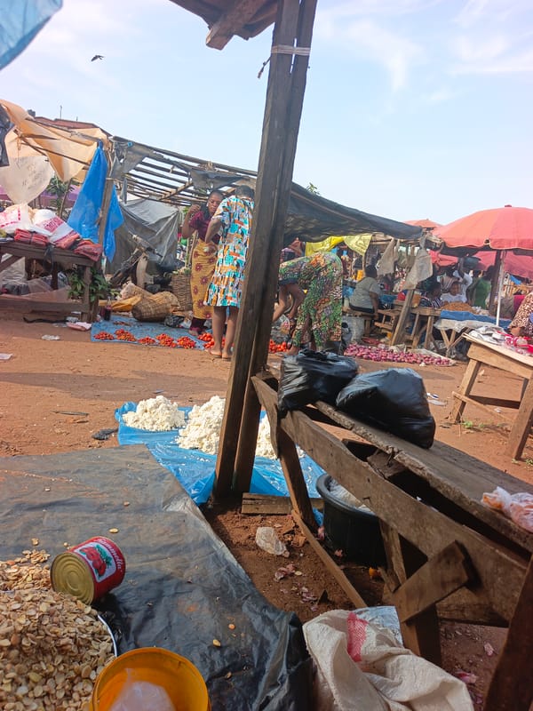 Busy outdoor market operates normally in Obolo, Nigeria