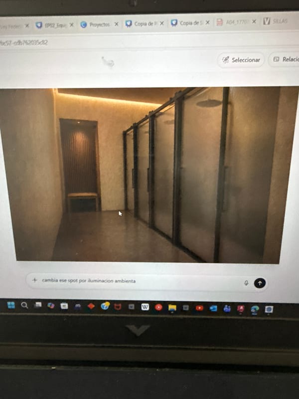 Computer screen shows interior room photo in Puebla