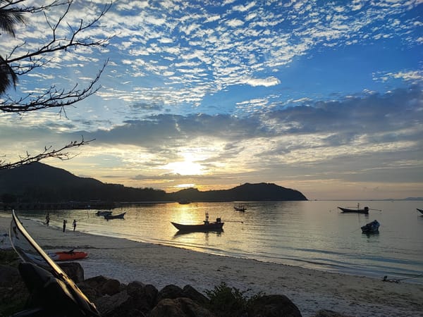 Golden hour on a rocky Ko Pha-ngan beach
