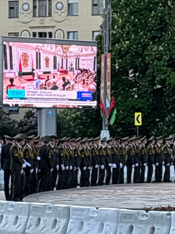 Military parade rehearsal observed in rainy downtown Minsk