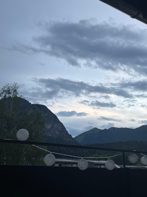 Balcony views over the Bavarian Alps at dusk, Garmisch-Partenkirchen