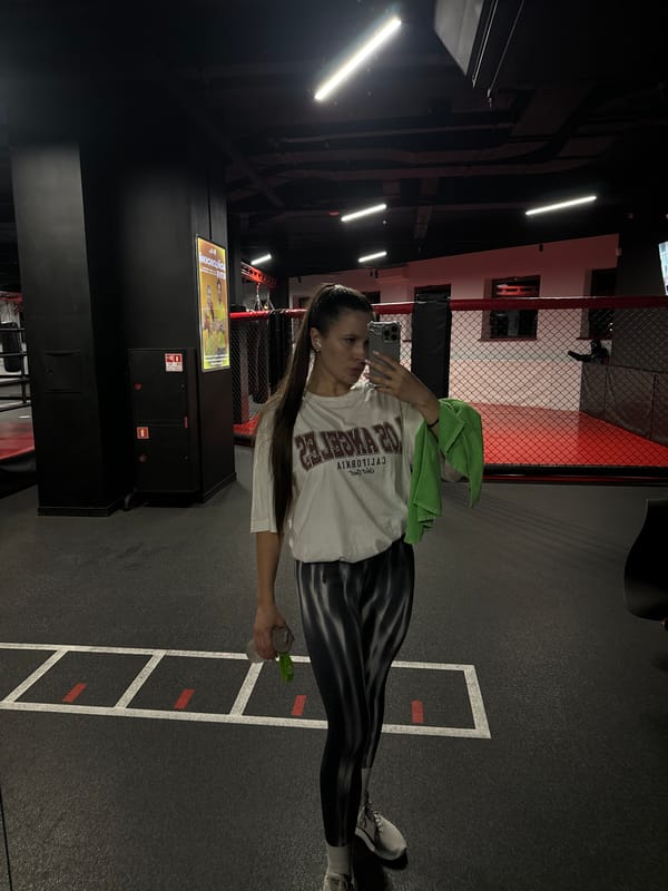 Woman documents workout session at Vniissok gym facility