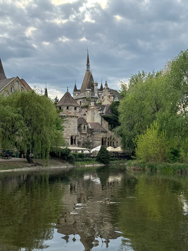 Vajdahunyad Castle photographed with reflection in Budapest's City Park