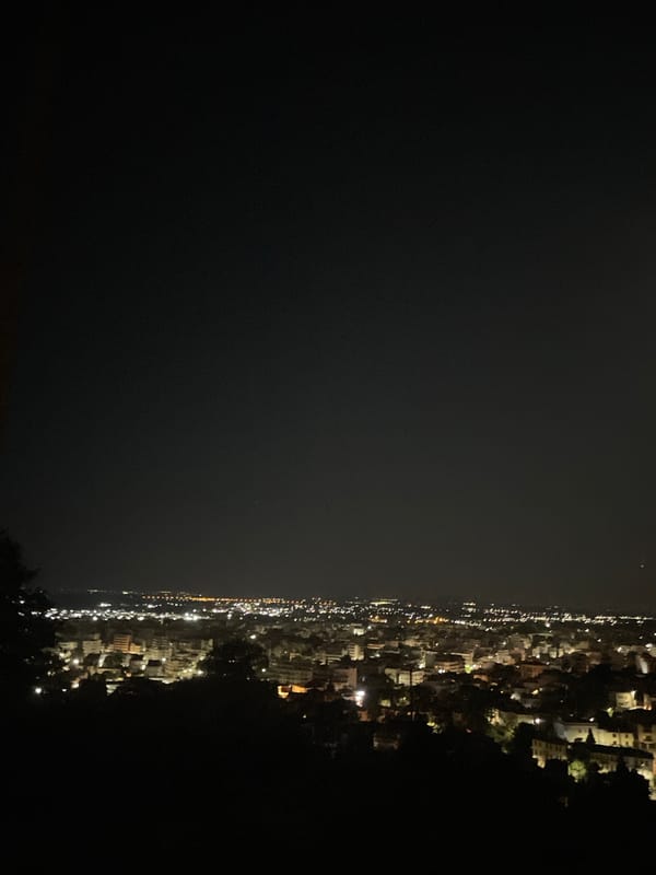 Nighttime panoramas of Xanthi from a hillside overlook
