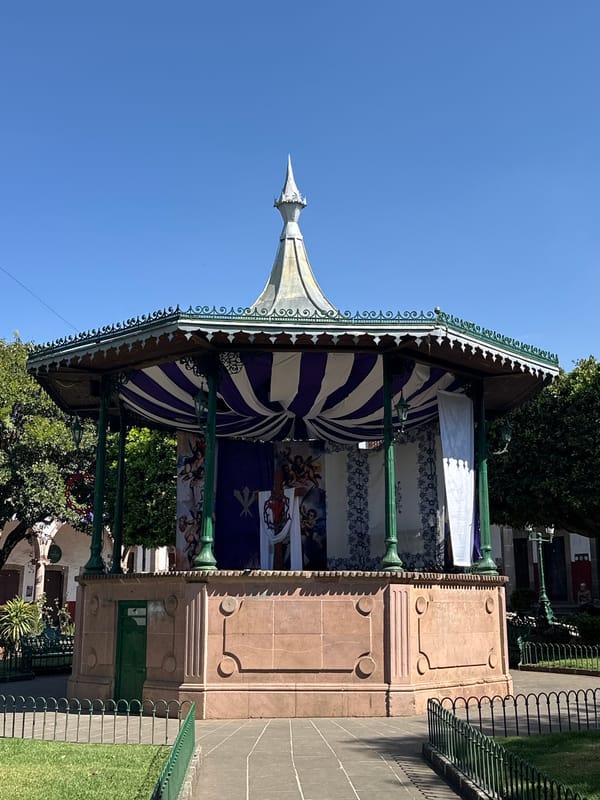 Decorated bandstand observed in Quiroga's main plaza