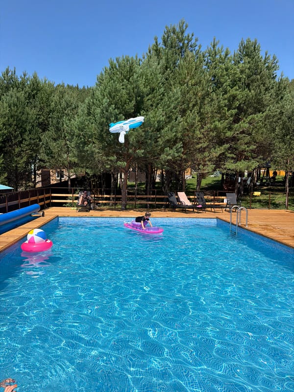 Summer pool day at a backyard setup in Elekmonar, Altai