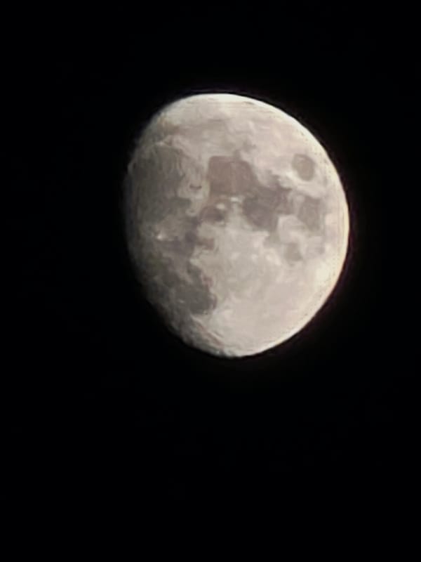Partial Moon with visible craters, shot from Aksakovo