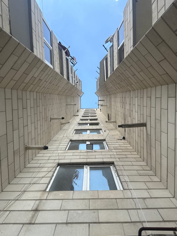 Apartment blocks, roses, and cloudy skies in Abovyan