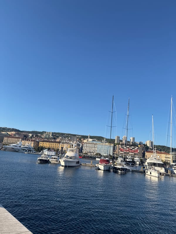 Clear skies over busy marina in Rijeka, Croatia