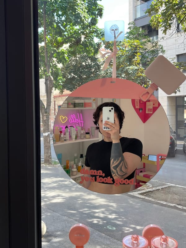 Beauty shop activity documented in Belgrade with selfies, skincare