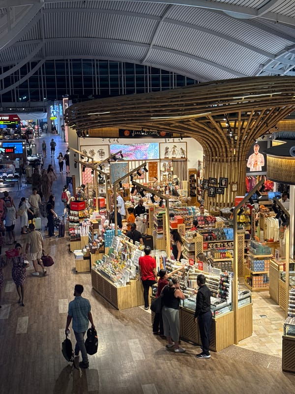 Browsing Bali's airport duty-free zone, Balinese decor and all