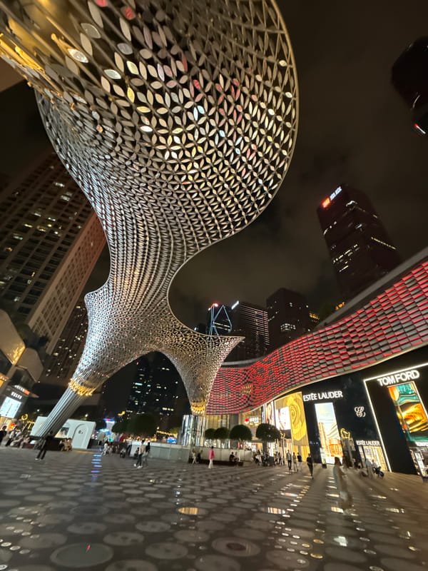 Nighttime commercial activity and police presence in Futian District