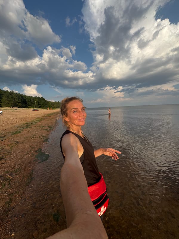 Afternoon at a forested beach in Zelenaya Roshcha, Russia