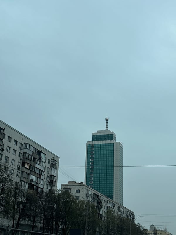 Morning view captures Kyiv's mixed architecture and construction