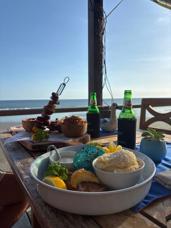 Beachfront dining experience documented in Tabanan, Indonesia