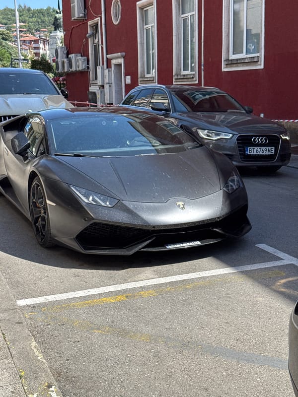 Lamborghini and Audi parked on a Veliko Tarnovo street