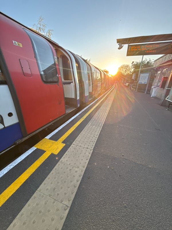 Evening commute captured at London Underground station platform