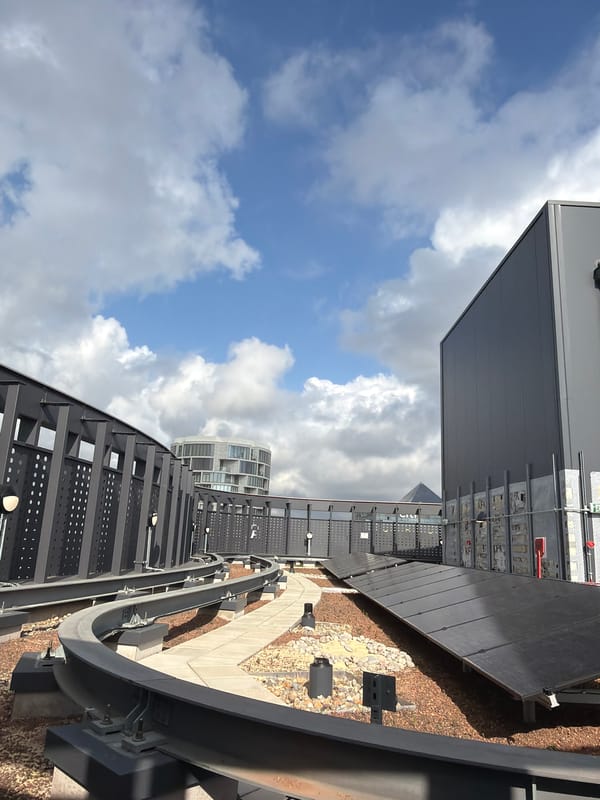 London rooftop view captures modern architecture under cloudy sky