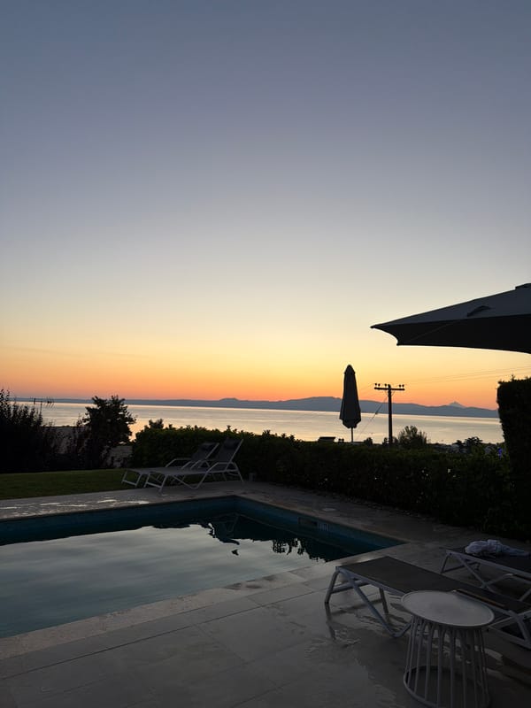 Twilight poolside views over the Greek sea, Pallini