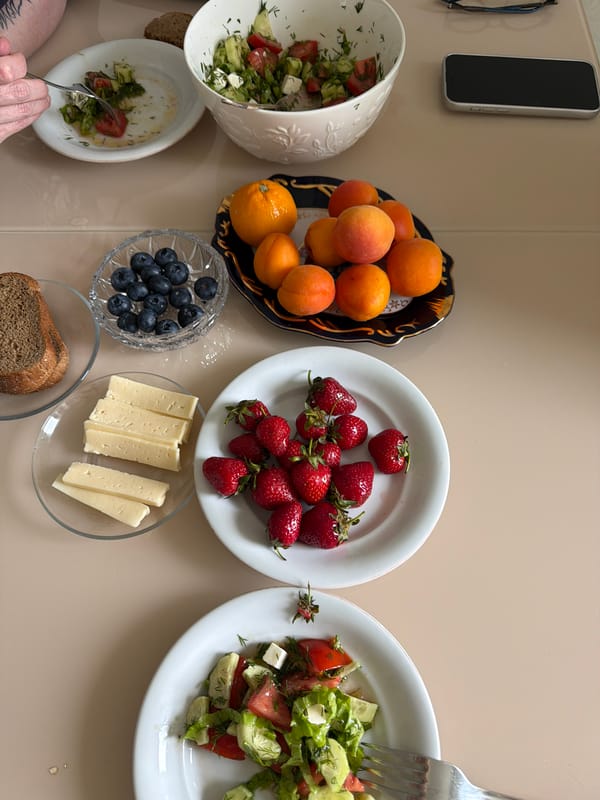 Fresh meal with seasonal fruits documented in Izhevsk kitchen
