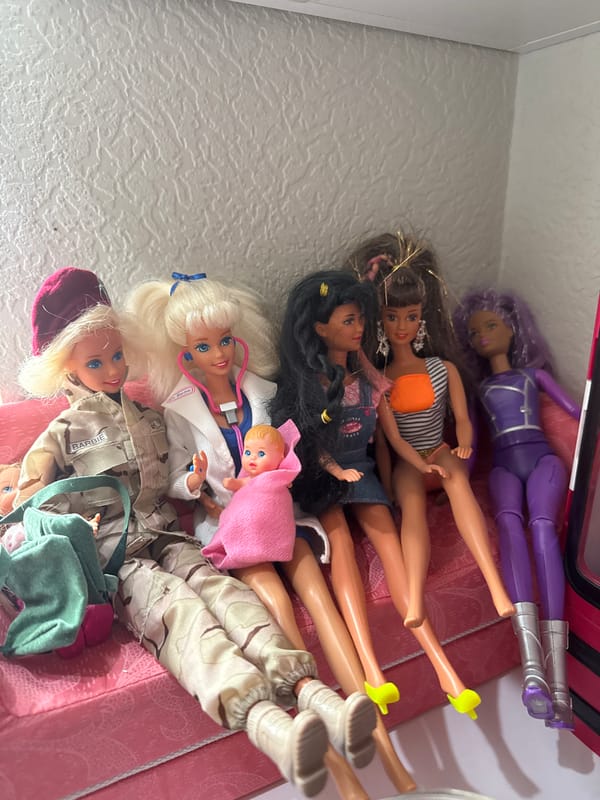 Dolls, dried florals, and a resting bulldog at home