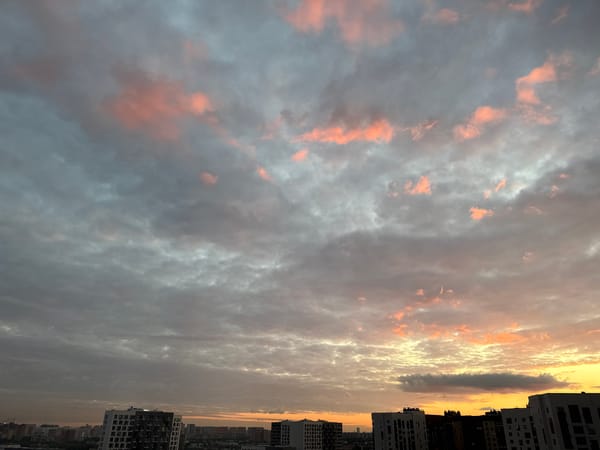Moody sunset clouds roll over Lyubertsy apartment blocks