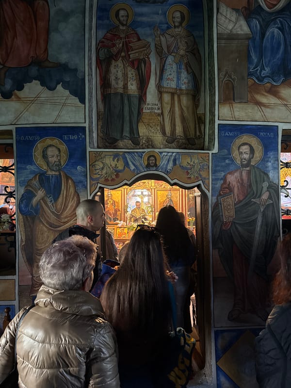 Morning visitors explore historic Kuklen Monastery in Bulgaria