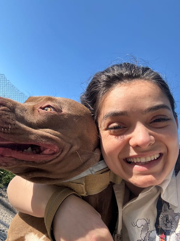 Woman takes selfie with dog in Malevo, Bulgaria
