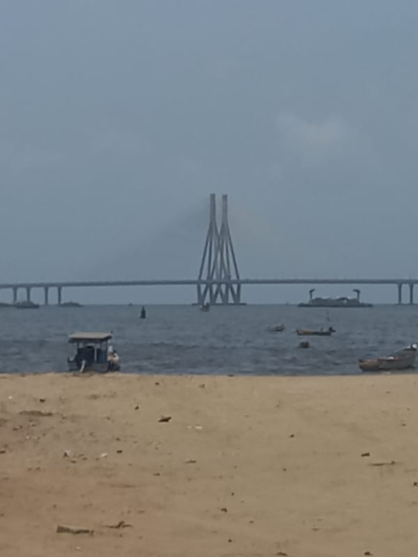 Morning beach activity documented near Mumbai's Bandra-Worli Sea Link