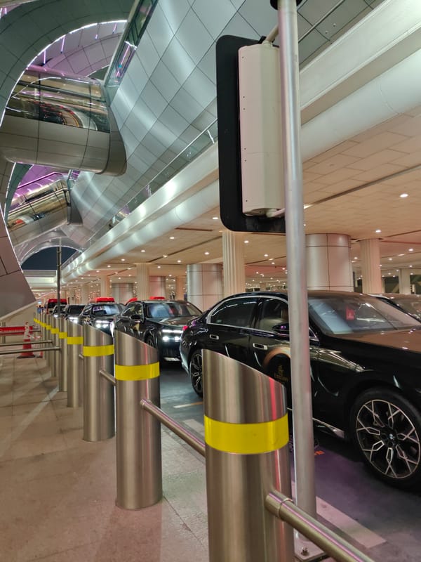 Evening at Dubai International Airport with luxury displays