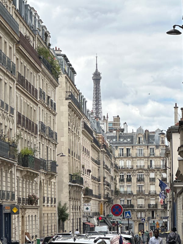 Cloudy afternoon walkthrough of classic Parisian streets and architecture