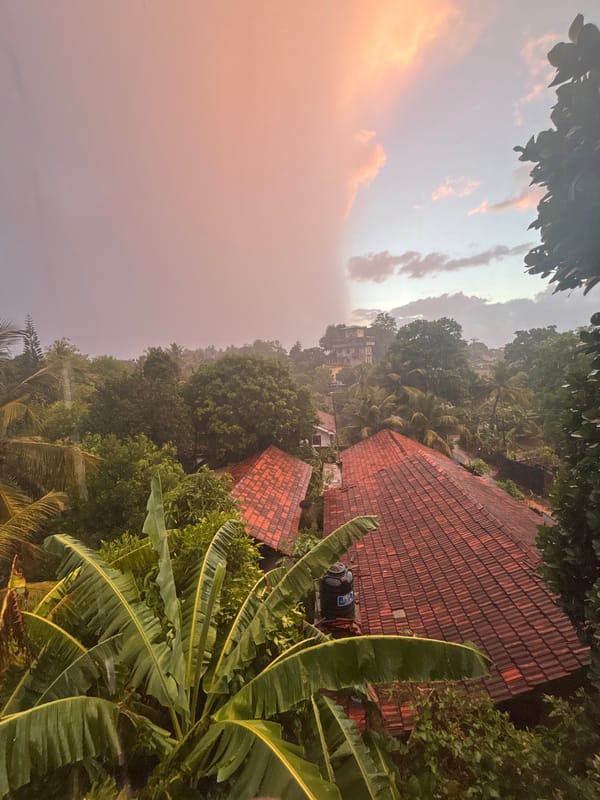 Sunset view captured over lush Thalaramba landscape in Sri Lanka