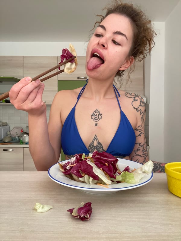 Woman enjoys morning meal at home in Boreti Montenegro
