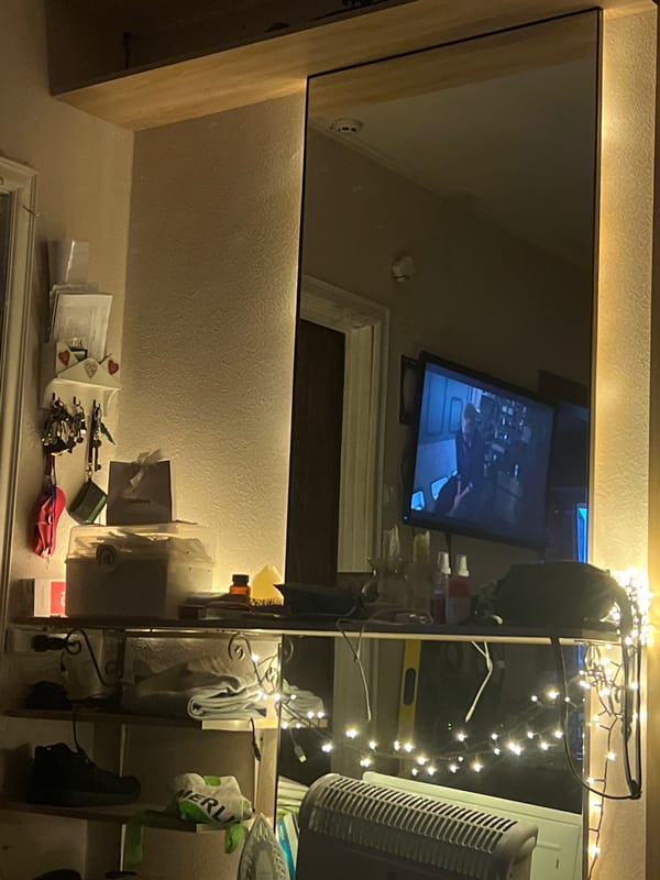 Indoor scenes in Kyiv with mirror reflection and hanging fabric