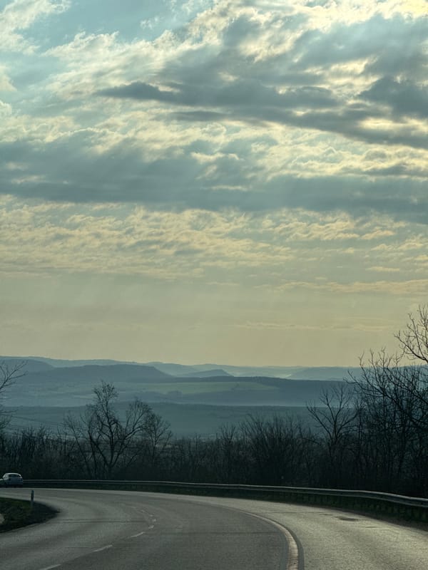 Dawn landscape observed from winding road in Bulgaria