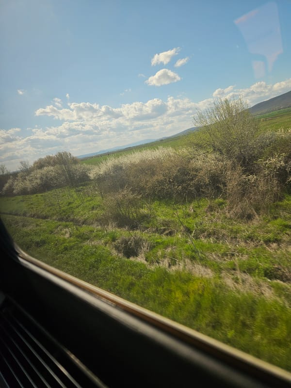 Vehicle passenger observes clear skies near Klikach, Bulgaria
