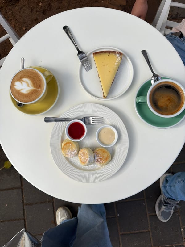 Early morning outdoor dining scene captured in Bat Yam