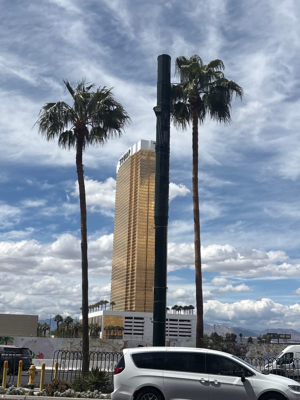 Las Vegas cityscape photographed showing gold high-rise building