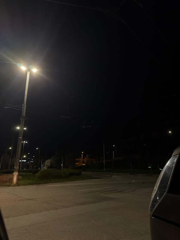 Nighttime street scene captured in Pleven, Bulgaria