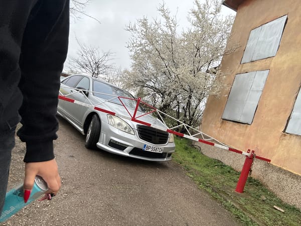 Mercedes parked near security gate in Vratsa, Bulgaria