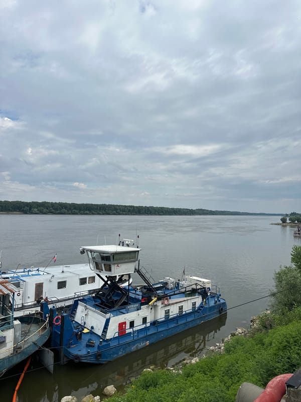 Barges moored on the Danube at Marten, Bulgaria