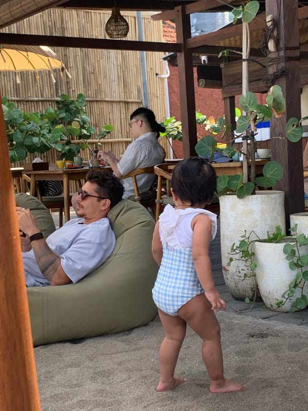 Family beach day with toddlers at a North Kuta shoreside spot