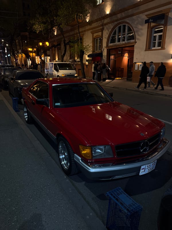 Red vintage Mercedes spotted parked on Yerevan street