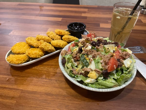 Dinner documented at Burgas restaurant featuring nuggets and soup