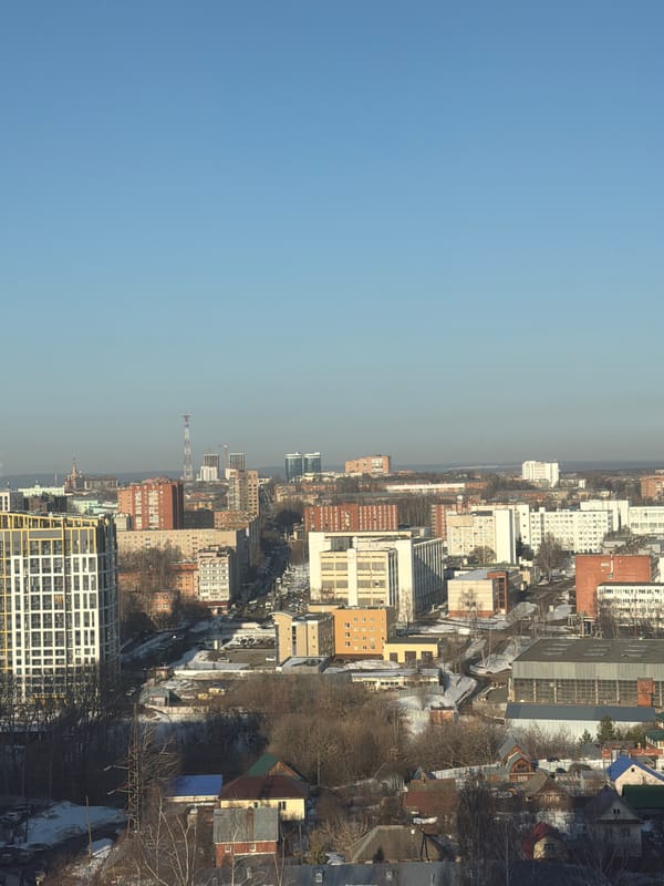 Aerial city view and indoor seedling cultivation captured in Izhevsk