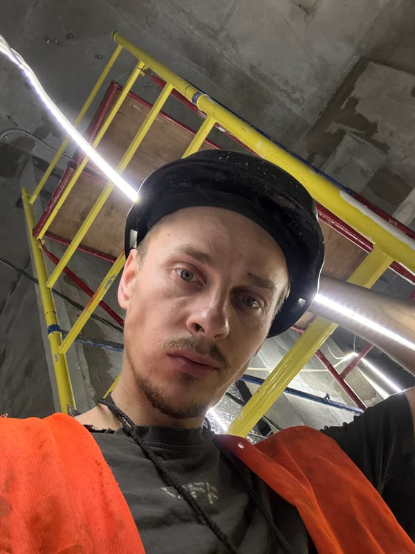 LED strips and selfies inside a Moscow construction site